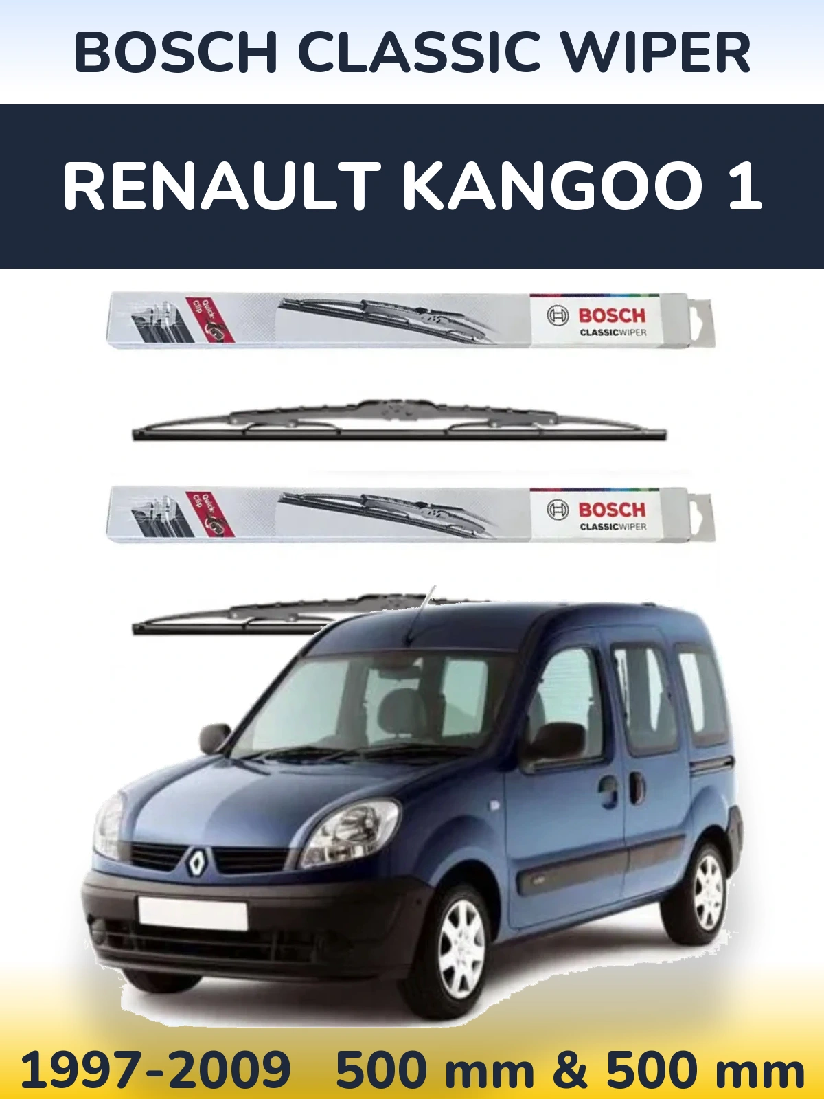 Комплект передніх щіток BOSCH Classic Wiper 500 & 500 мм для Renault Kangoo 1 1997-2009