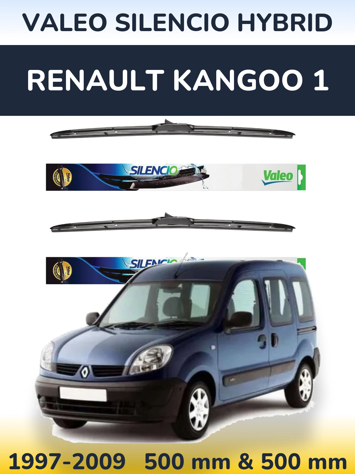 Комплект передніх щіток Valeo Silencio Hybrid 500 & 500 мм для Renault Kangoo 1 1997-2009