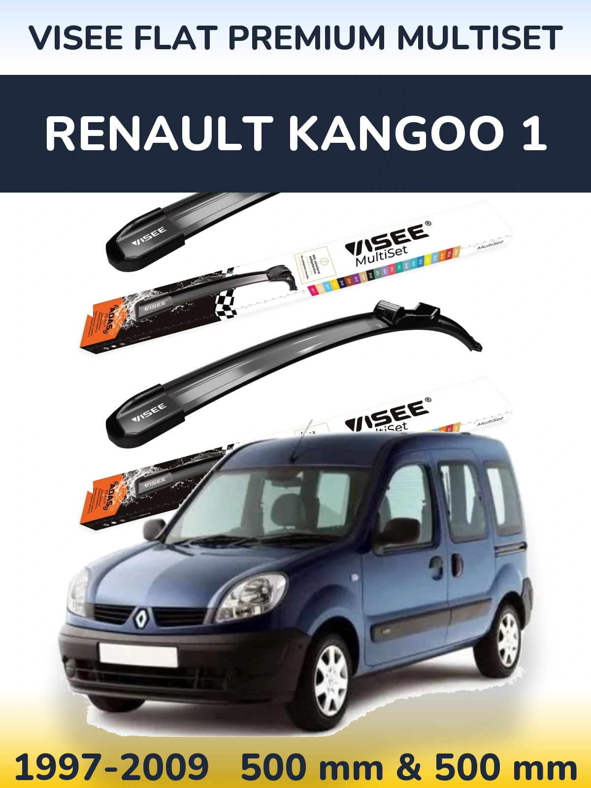 Комплект передних дворников VISEE FLAT PREMIUM MultiSet 500 & 500 мм для Renault Kangoo 1 1997-2009