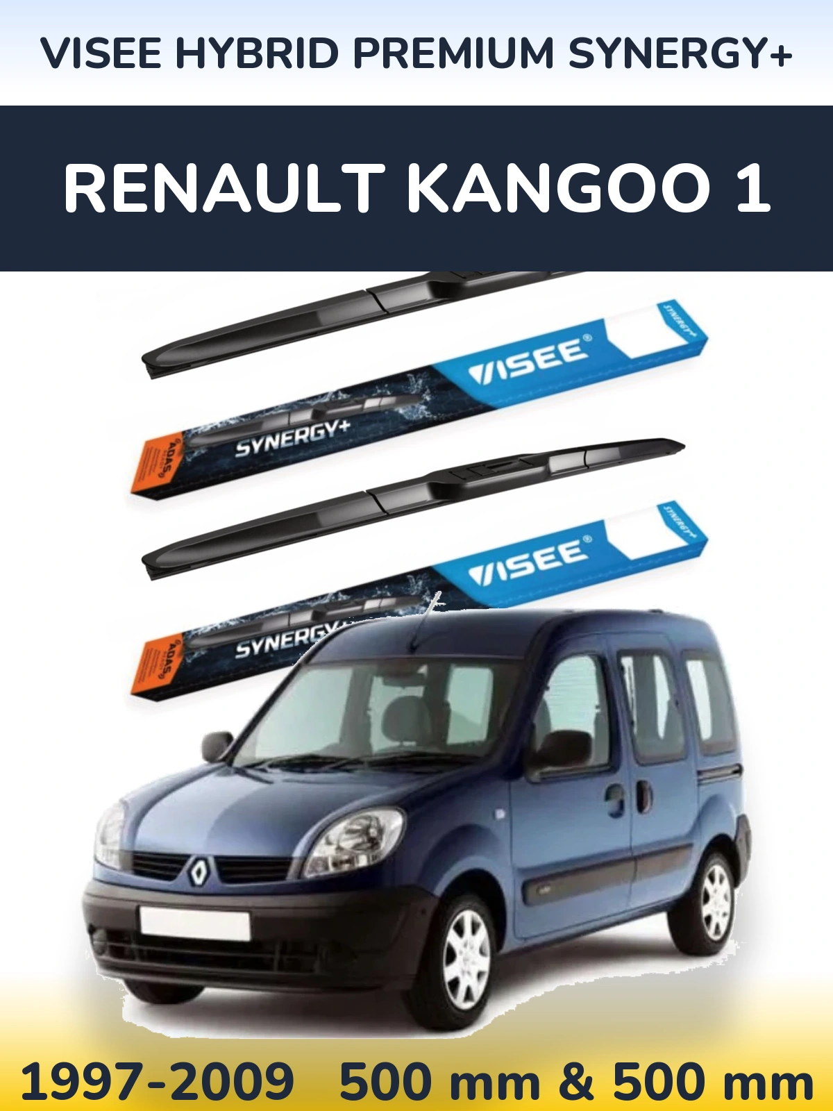 Komplet przednich wycieraczek VISEE HYBRID PREMIUM SYNERGY+ 500 & 500 mm do Renault Kangoo 1 1997-2009