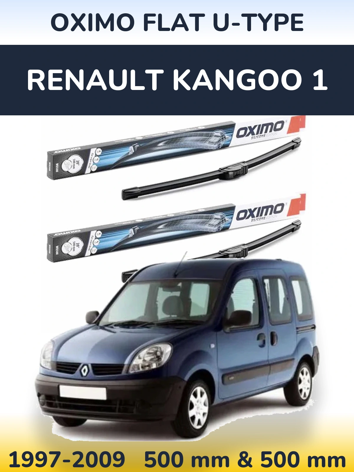 Комплект передних дворников Oximo Flat U-type 500 & 500 мм для Renault Kangoo 1 1997-2009