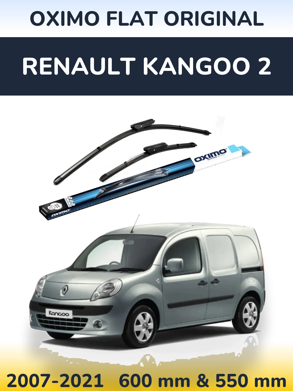 Комплект передних дворников Oximo Flat Original 600 & 550 мм для Renault Kangoo 2 2007-2021