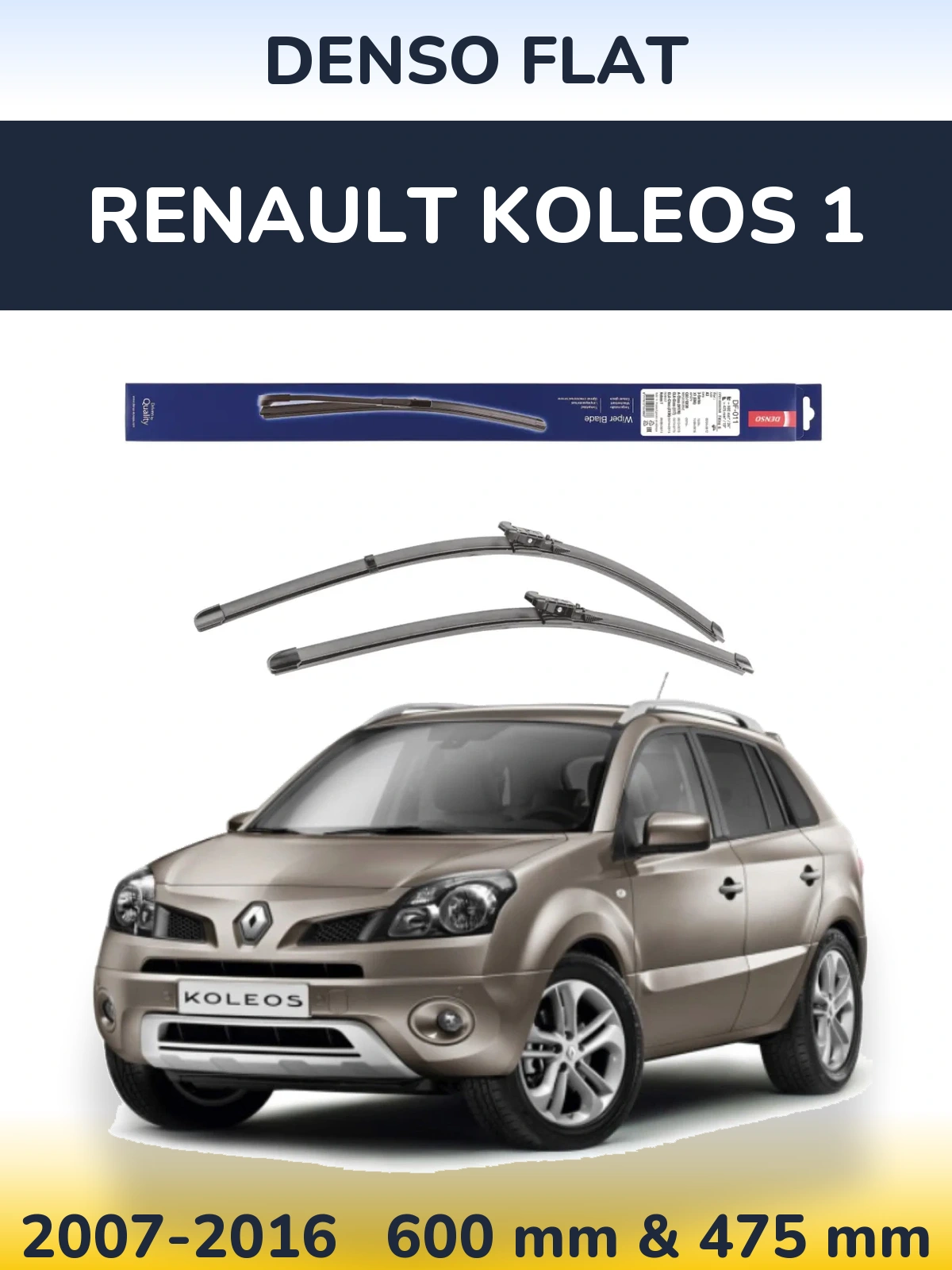 Комплект передних дворников Denso Flat 600 & 475 мм для Renault Koleos 1 2007-2016