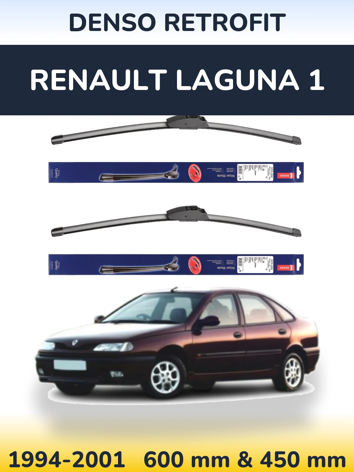 Front wiper blade set Denso Retrofit 600 & 450 mm for Renault Laguna 1 1994-2001