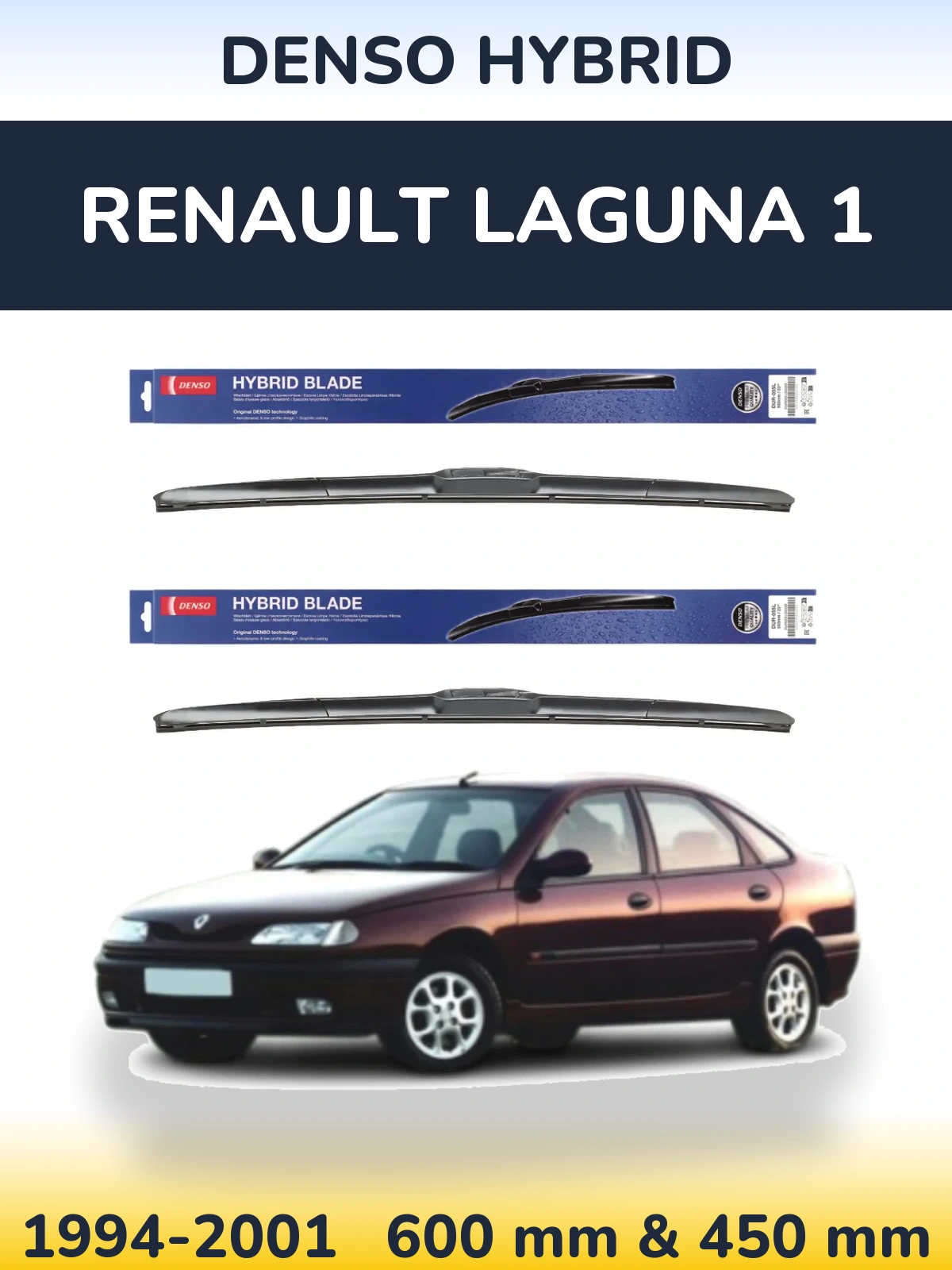 Front wiper blade set Denso Hybrid 600 & 450 mm for Renault Laguna 1 1994-2001