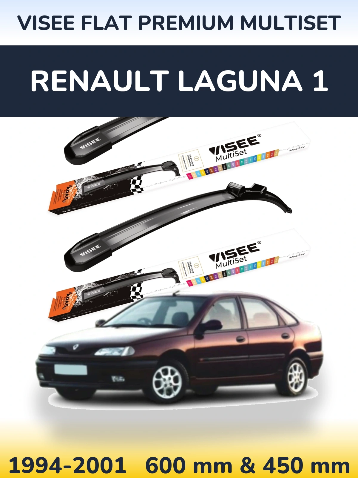 Komplet przednich wycieraczek VISEE FLAT PREMIUM MultiSet 600 & 450 mm do Renault Laguna 1 1994-2001
