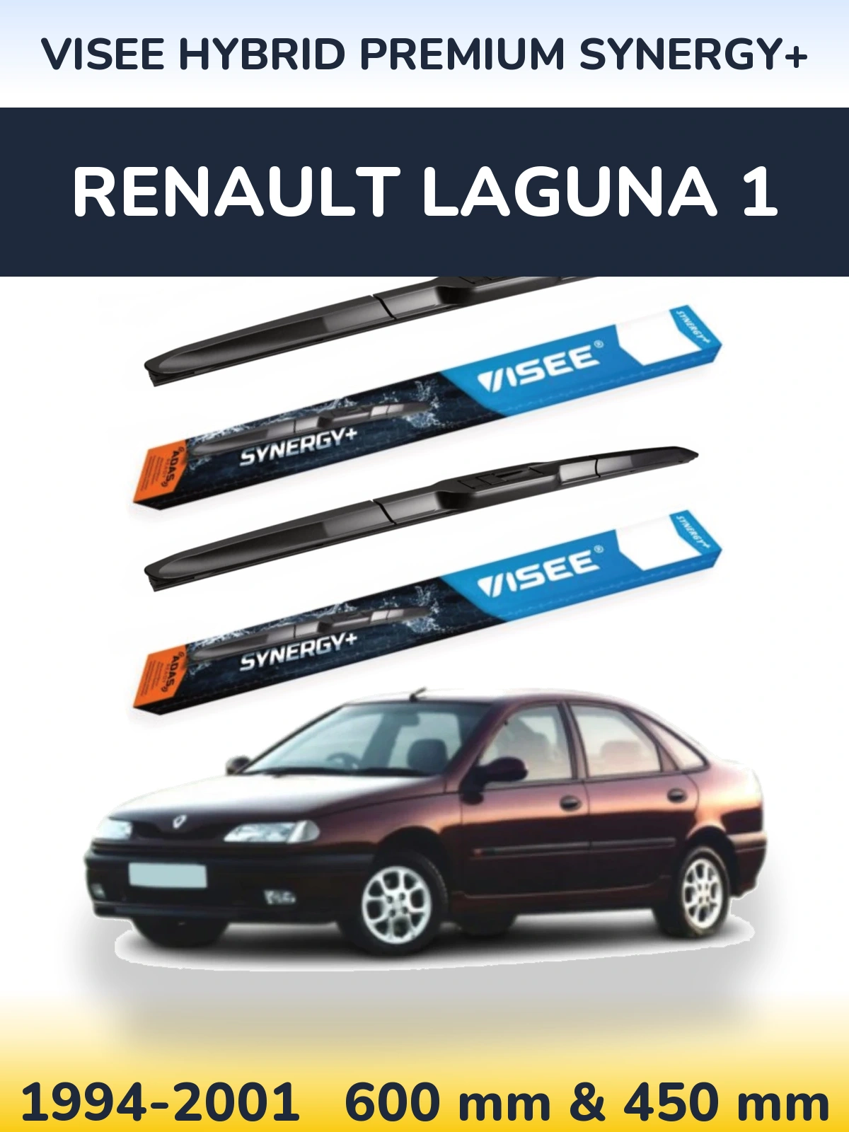 Front wiper blade set VISEE HYBRID PREMIUM SYNERGY+ 600 & 450 mm for Renault Laguna 1 1994-2001