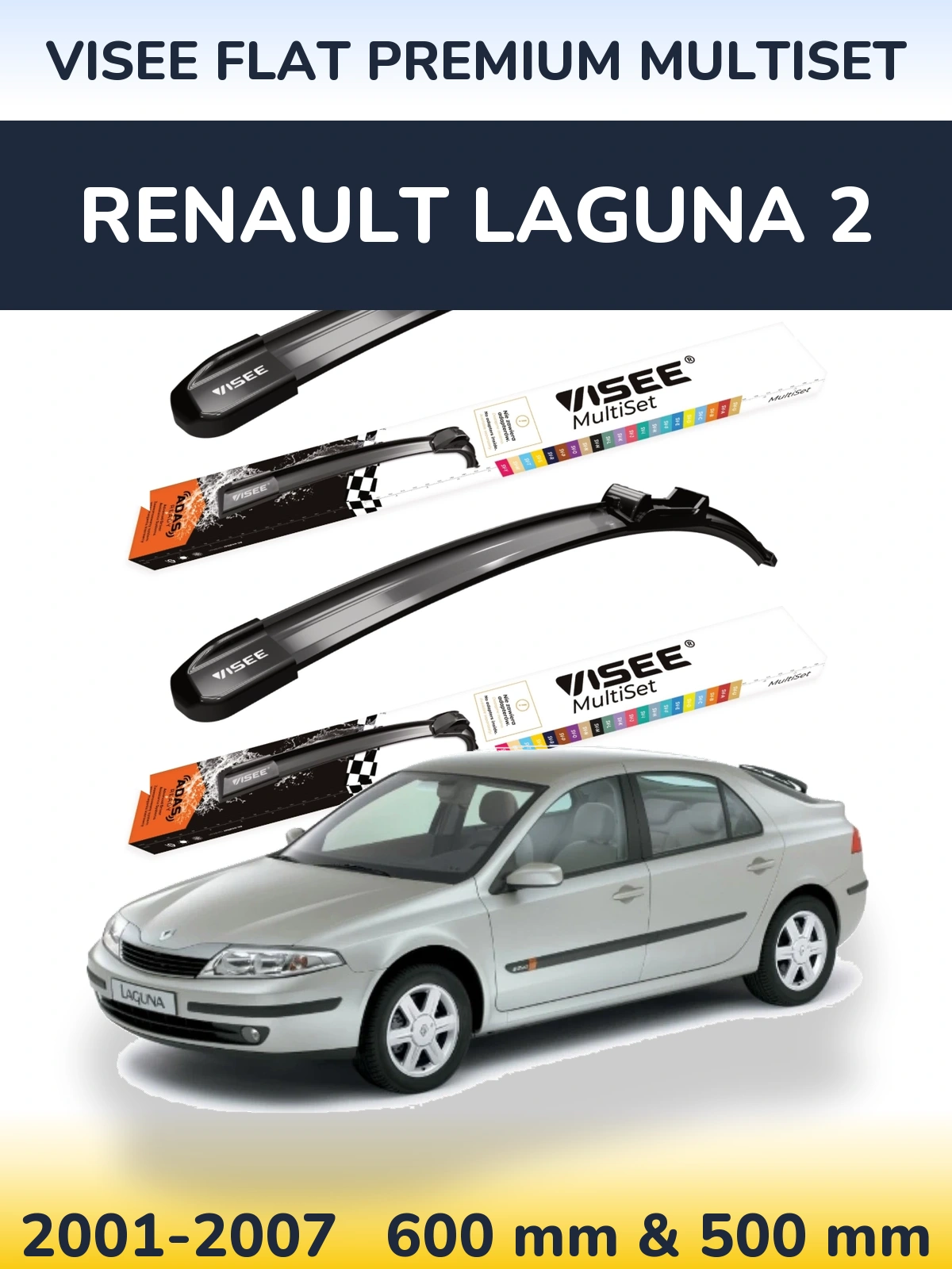 Komplet przednich wycieraczek VISEE FLAT PREMIUM MultiSet 600 & 500 mm do Renault Laguna 2 2001-2007
