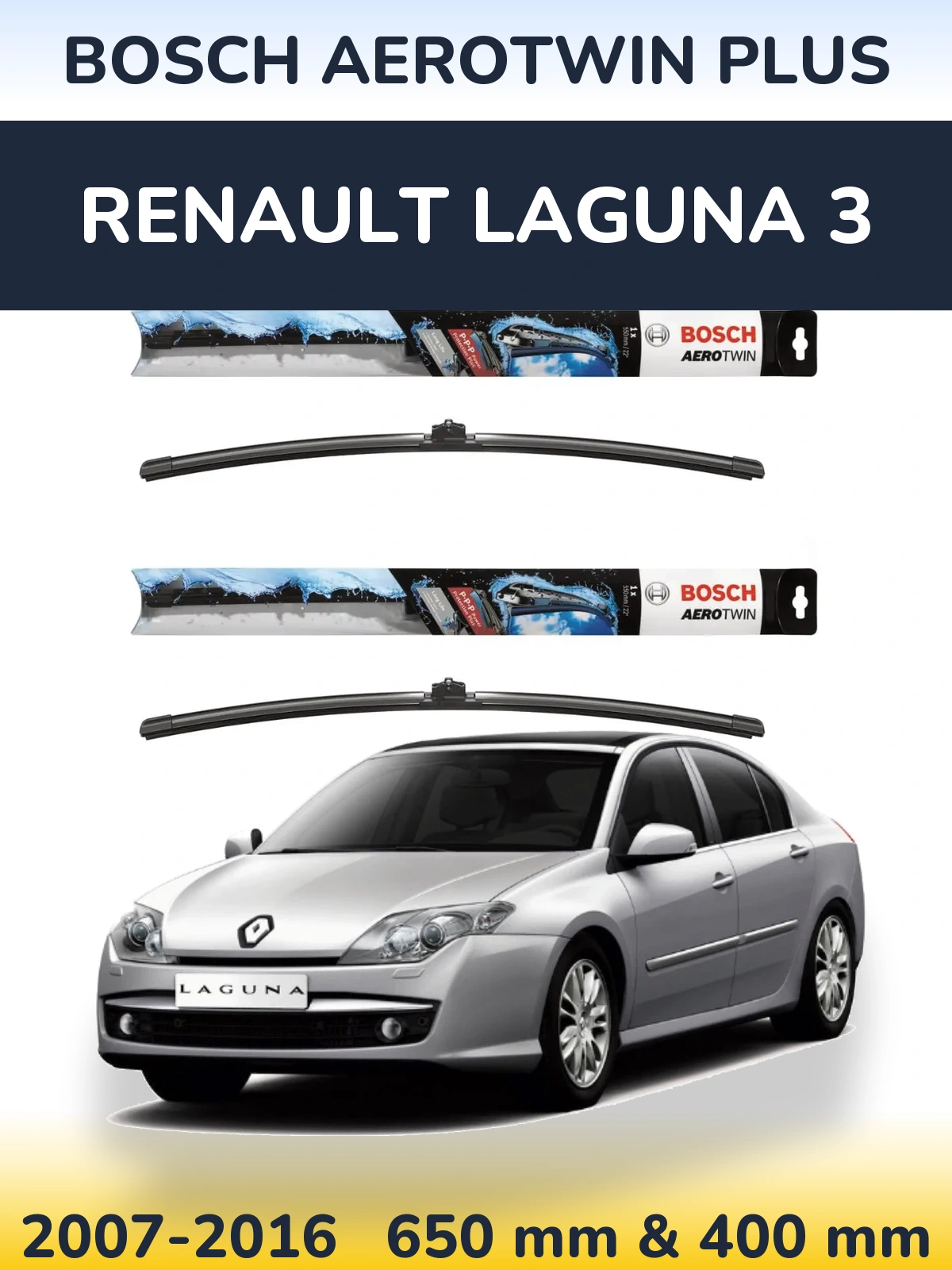 Комплект передних дворников BOSCH AeroTwin Plus 650 & 400 мм для Renault Laguna 3 2007-2016