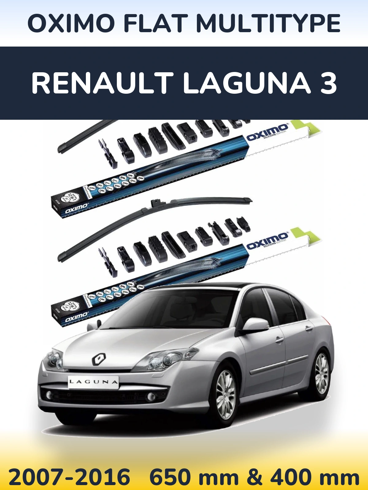Комплект передних дворников Oximo Flat MultiТипe 650 & 400 мм для Renault Laguna 3 2007-2016