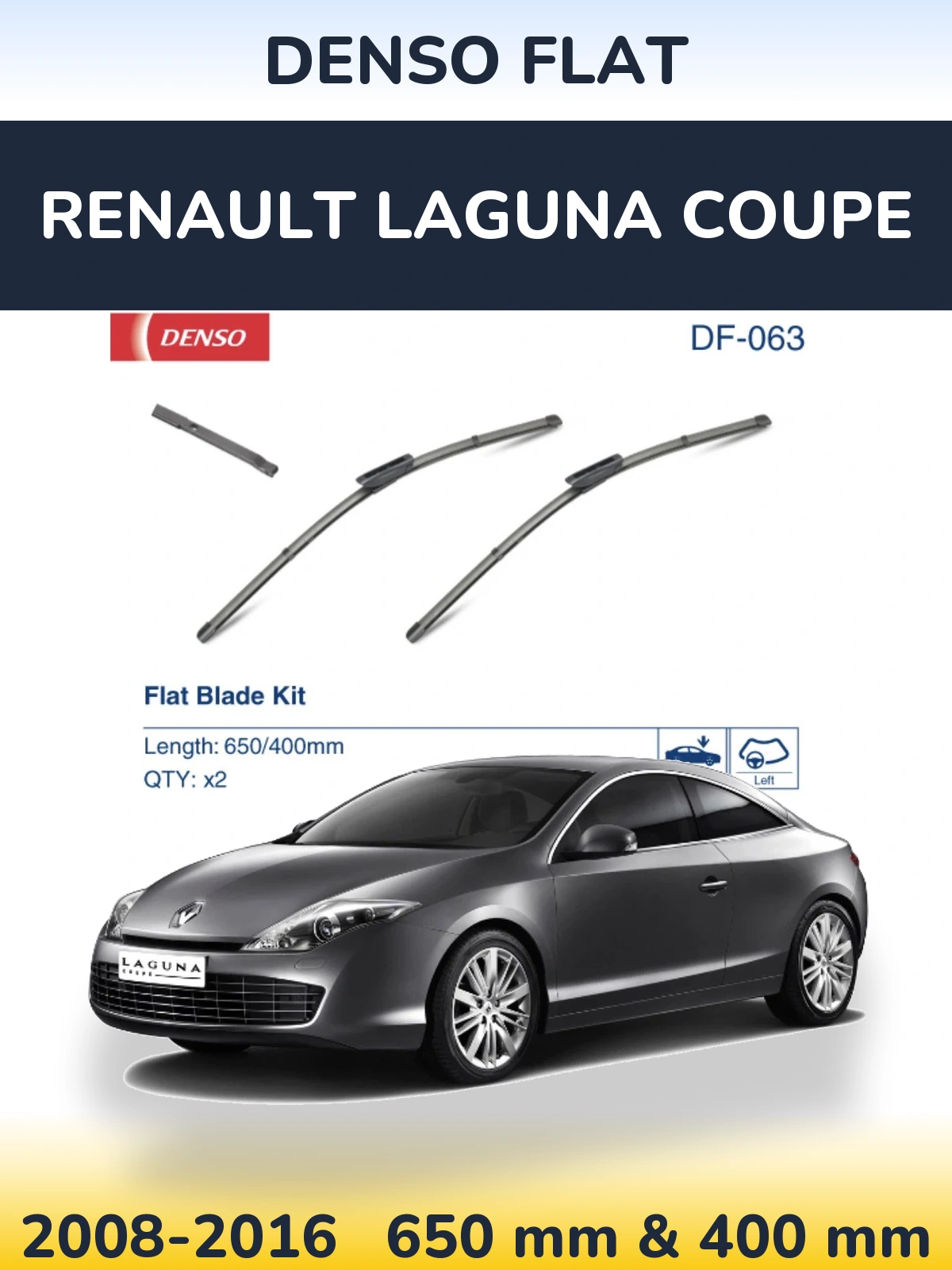 Komplet przednich wycieraczek Denso Flat 650 & 400 mm do Renault Laguna Coupe 2008-2016