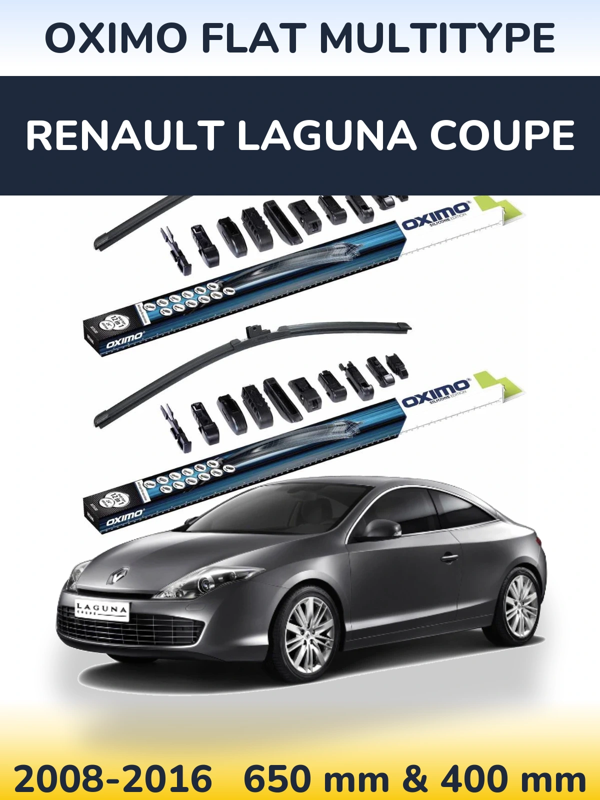 Комплект передних дворников Oximo Flat MultiТипe 650 & 400 мм для Renault Laguna Coupe 2008-2016