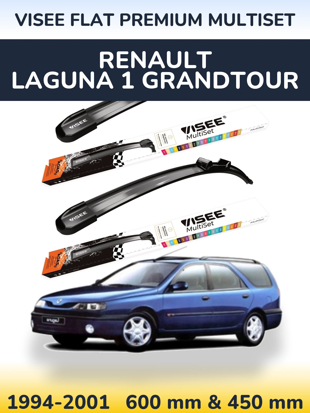 Komplet przednich wycieraczek VISEE FLAT PREMIUM MultiSet 600 & 450 mm do Renault Laguna 1 Grandtour 1994-2001