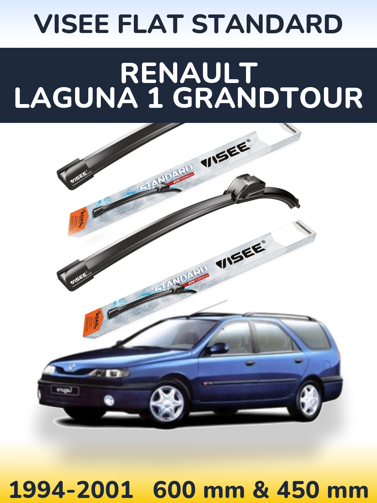 Komplet przednich wycieraczek VISEE FLAT STANDARD 600 & 450 mm do Renault Laguna 1 Grandtour 1994-2001
