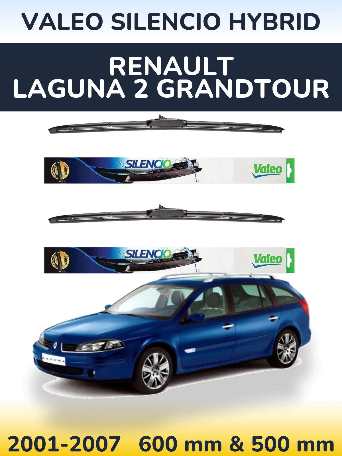 Комплект передних дворников Valeo Silencio Hybrid 600 & 500 мм для Renault Laguna 2 Grandtour 2001-2007