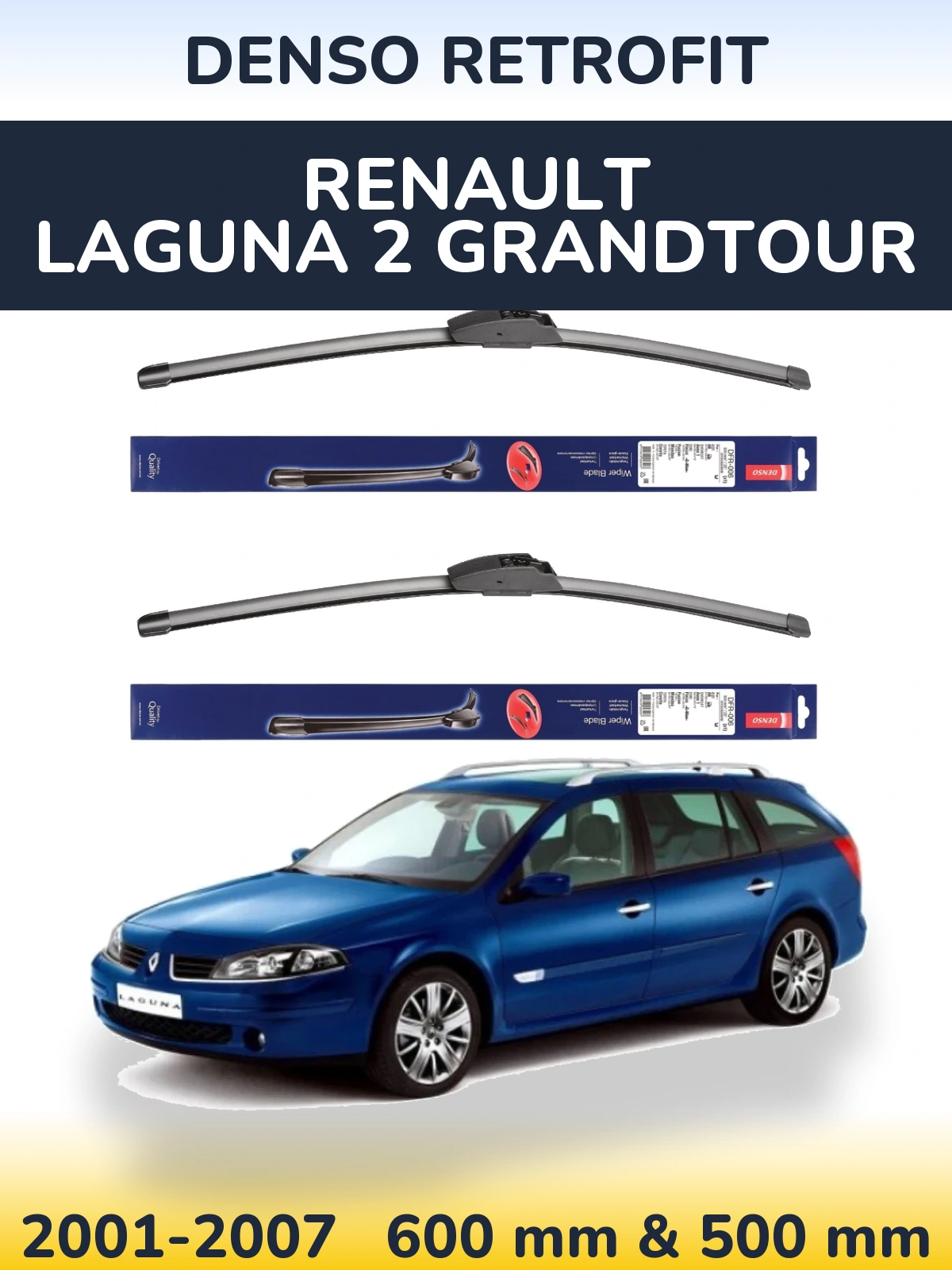 Komplet przednich wycieraczek Denso Retrofit 600 & 500 mm do Renault Laguna 2 Grandtour 2001-2007