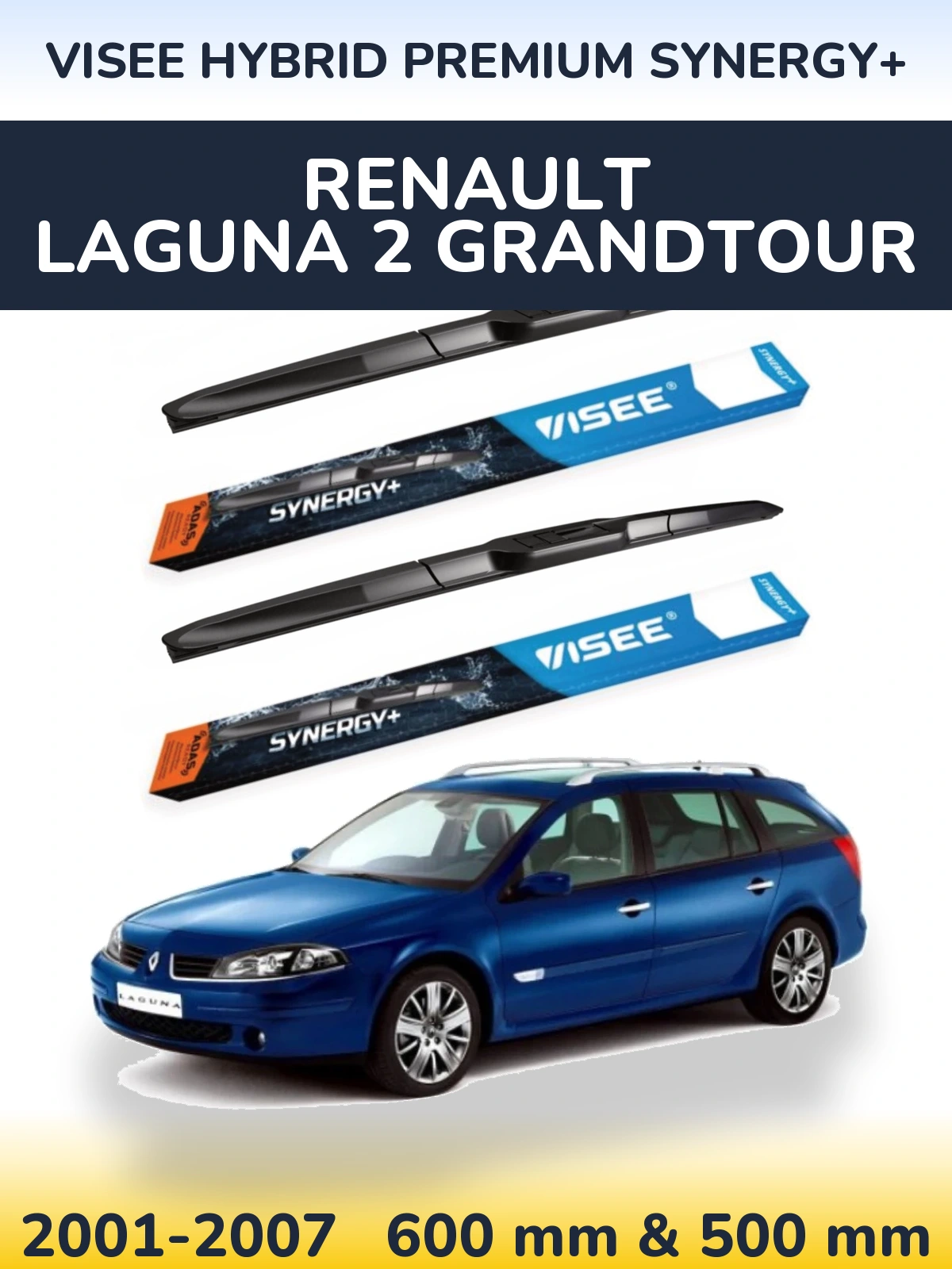 Komplet przednich wycieraczek VISEE HYBRID PREMIUM SYNERGY+ 600 & 500 mm do Renault Laguna 2 Grandtour 2001-2007