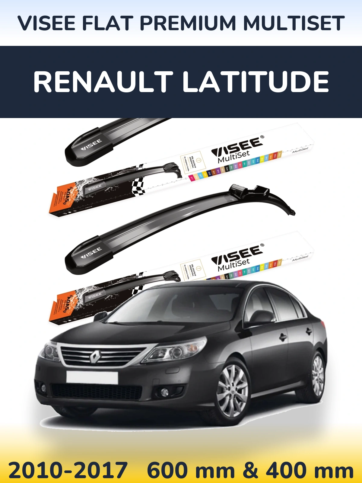 Komplet przednich wycieraczek VISEE FLAT PREMIUM MultiSet 600 & 400 mm do Renault Latitude 2010-2017