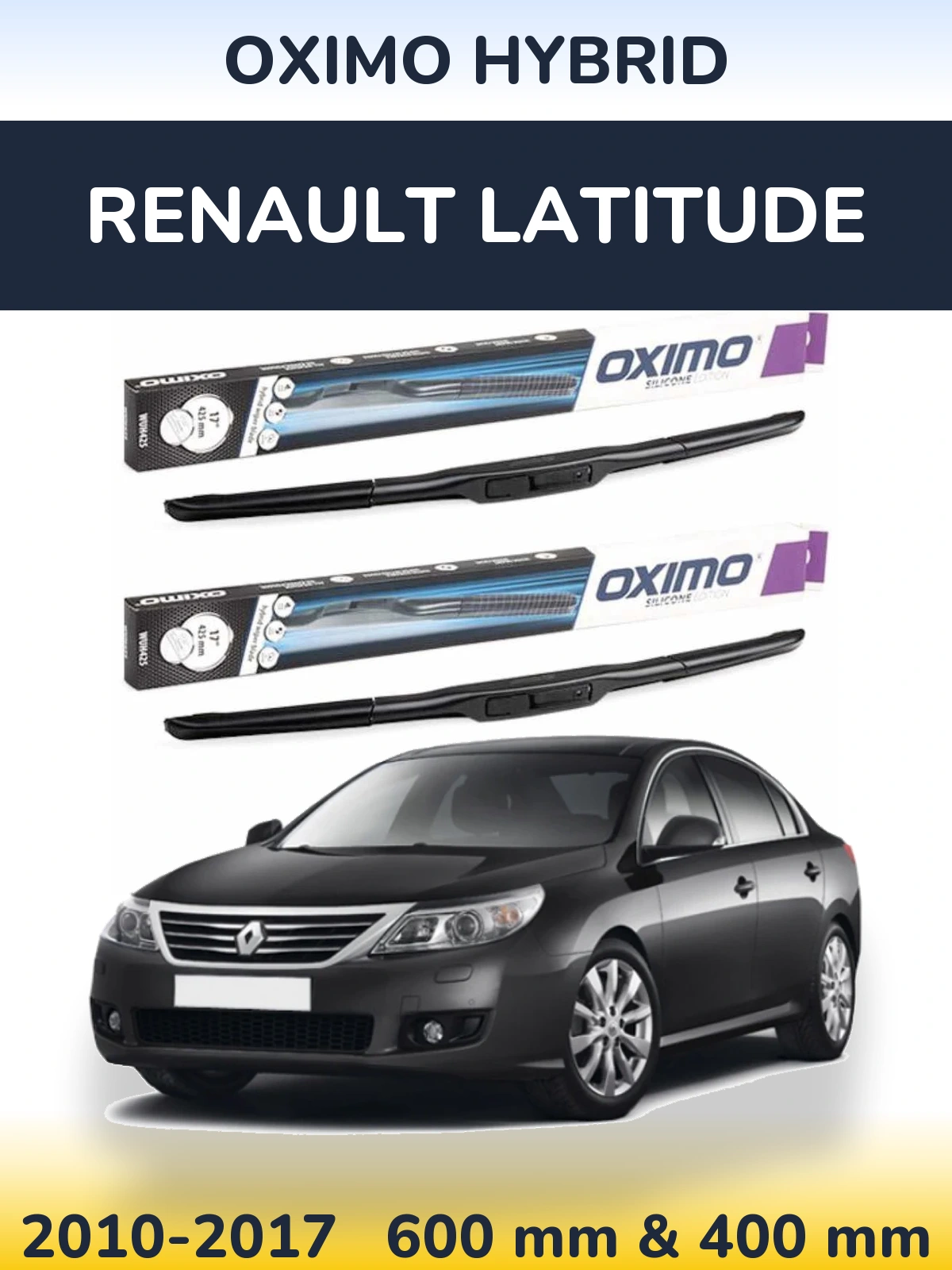 Комплект передних дворников Oximo Hybrid 600 & 400 мм для Renault Latitude 2010-2017