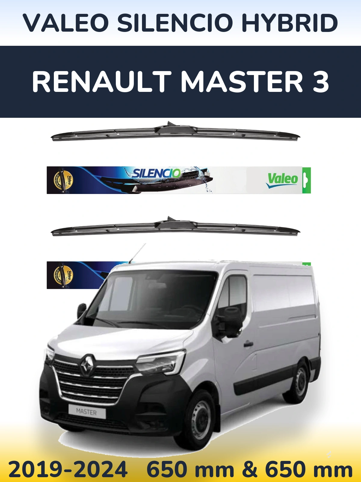 Komplet przednich wycieraczek Valeo Silencio Hybrid 650 & 650 mm do Renault Master 3 2019-2024