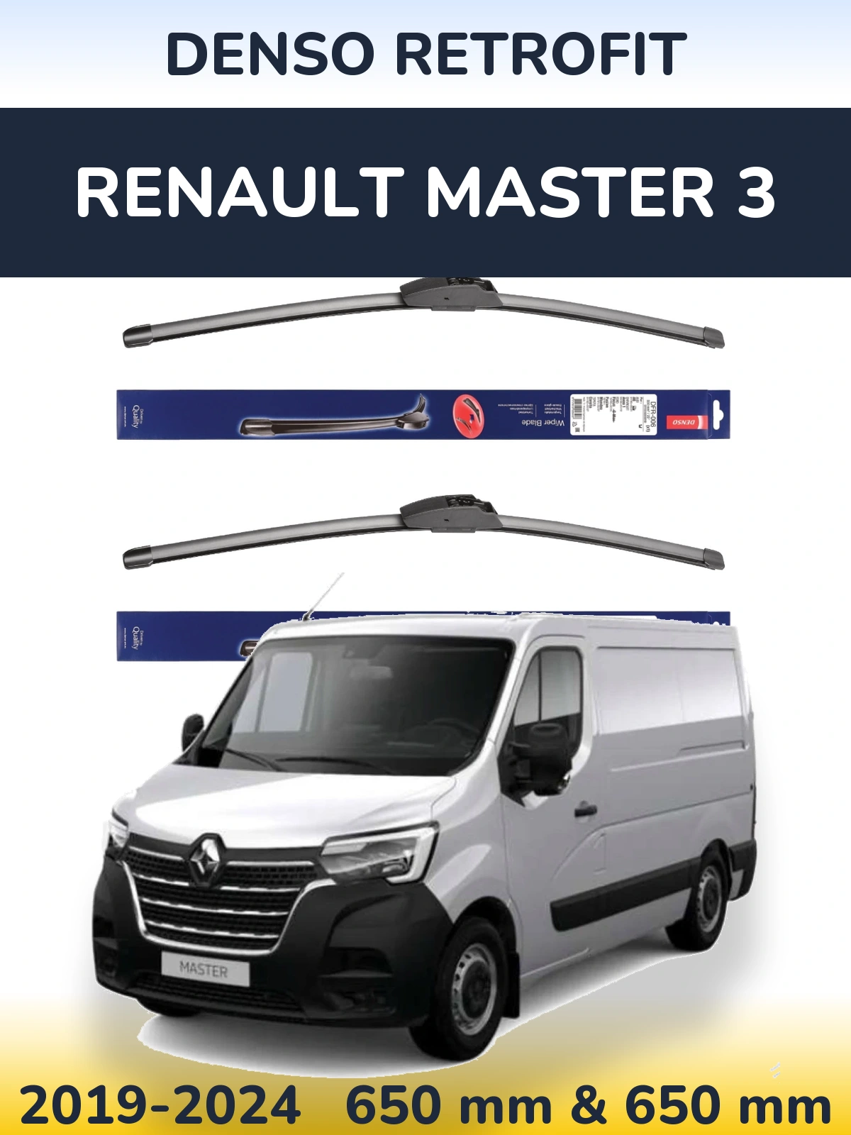 Front wiper blade set Denso Retrofit 650 & 650 mm for Renault Master 3 2019-2024