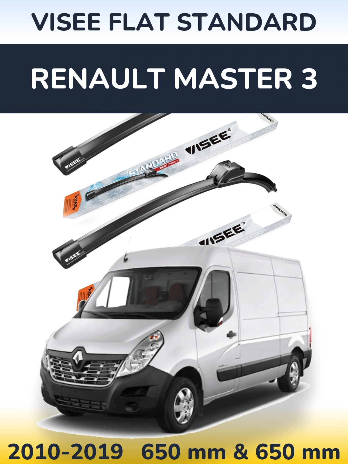 Komplet przednich wycieraczek VISEE FLAT STANDARD 650 & 650 mm do Renault Master 3 2010-2019