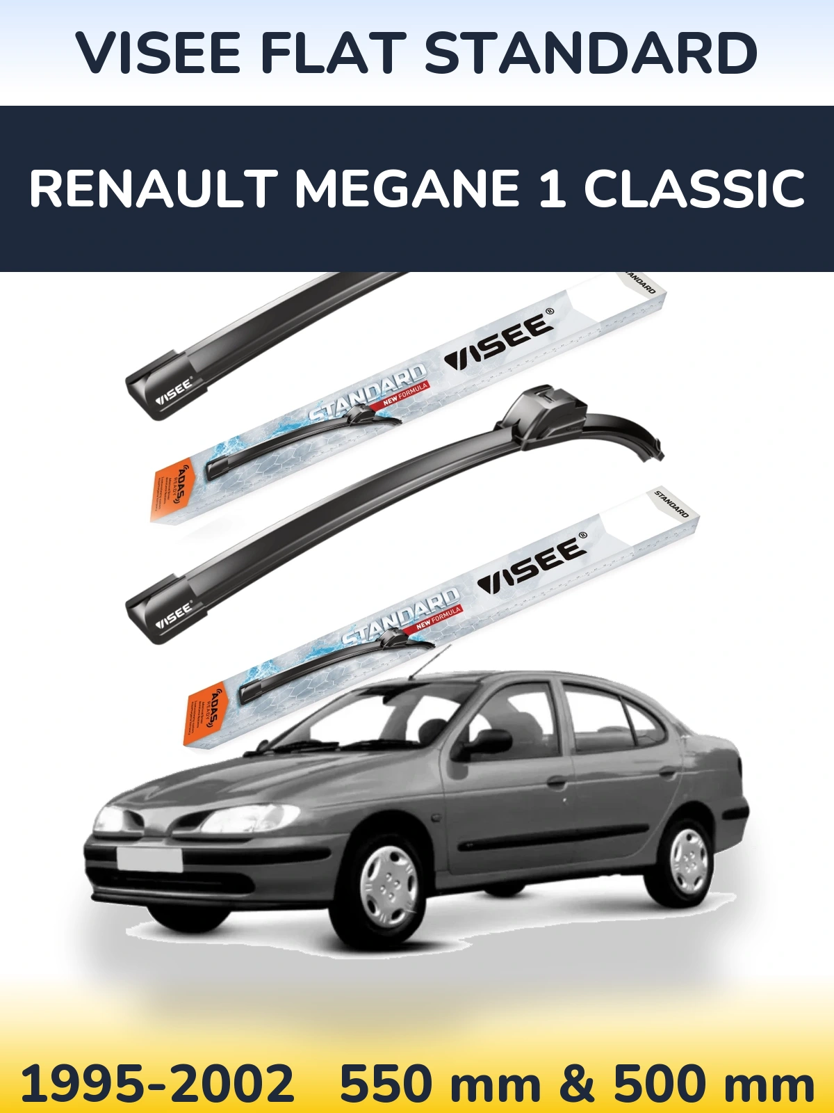 Komplet przednich wycieraczek VISEE FLAT STANDARD 550 & 500 mm do Renault Megane 1 Classic 1995-2002