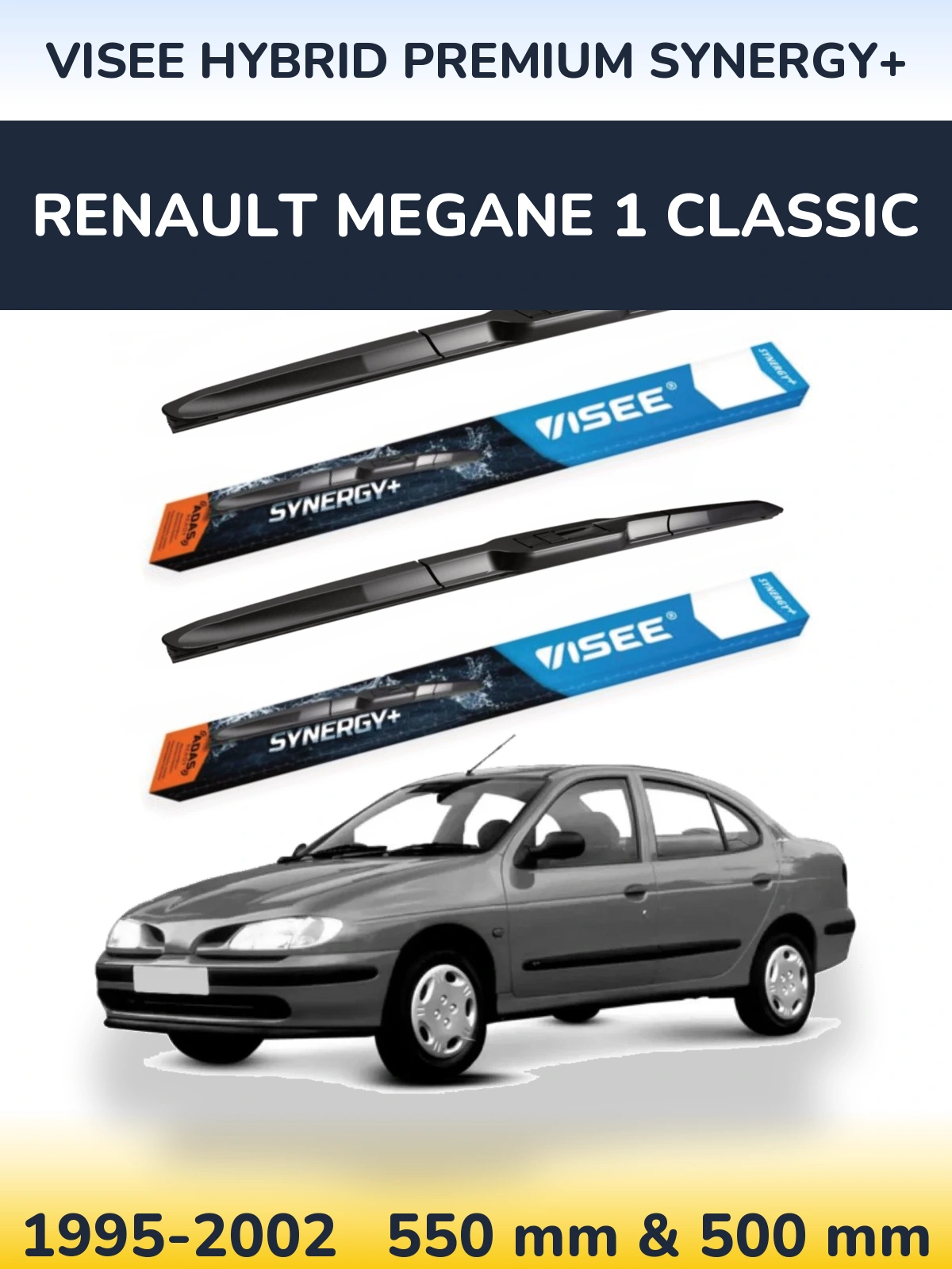 Komplet przednich wycieraczek VISEE HYBRID PREMIUM SYNERGY+ 550 & 500 mm do Renault Megane 1 Classic 1995-2002