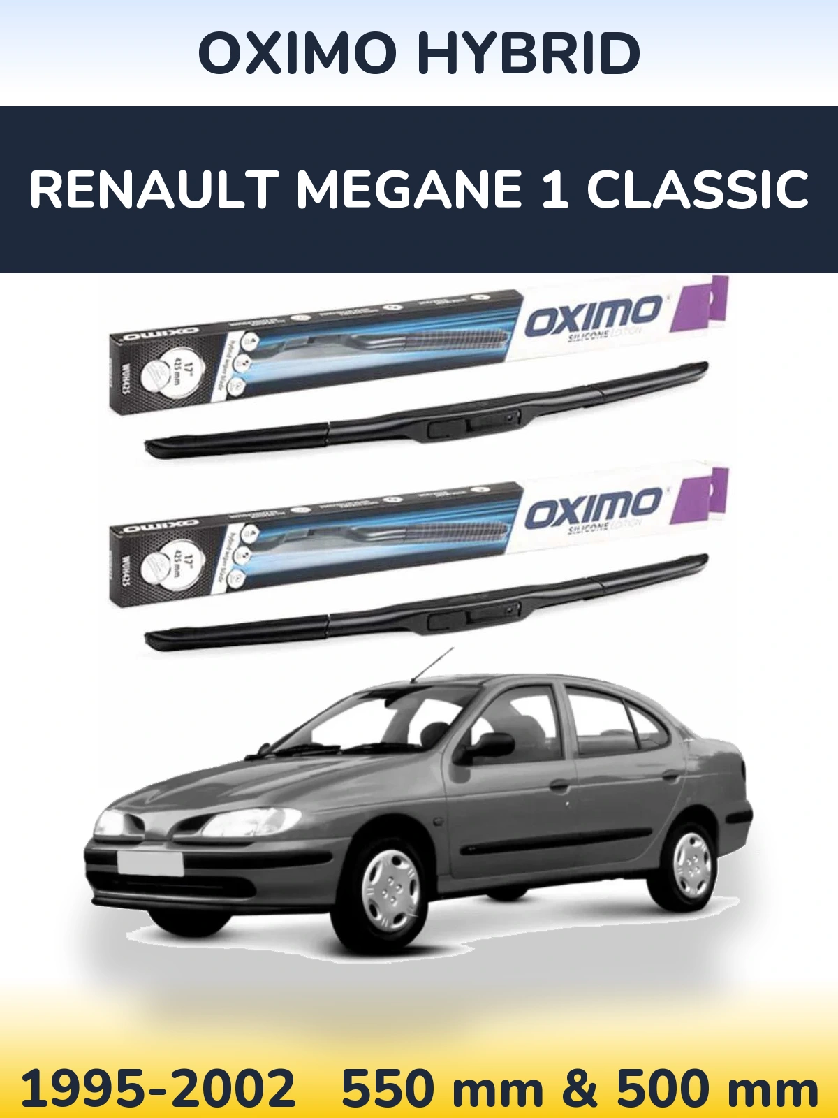 Комплект передних дворников Oximo Hybrid 550 & 500 мм для Renault Megane 1 Classic 1995-2002