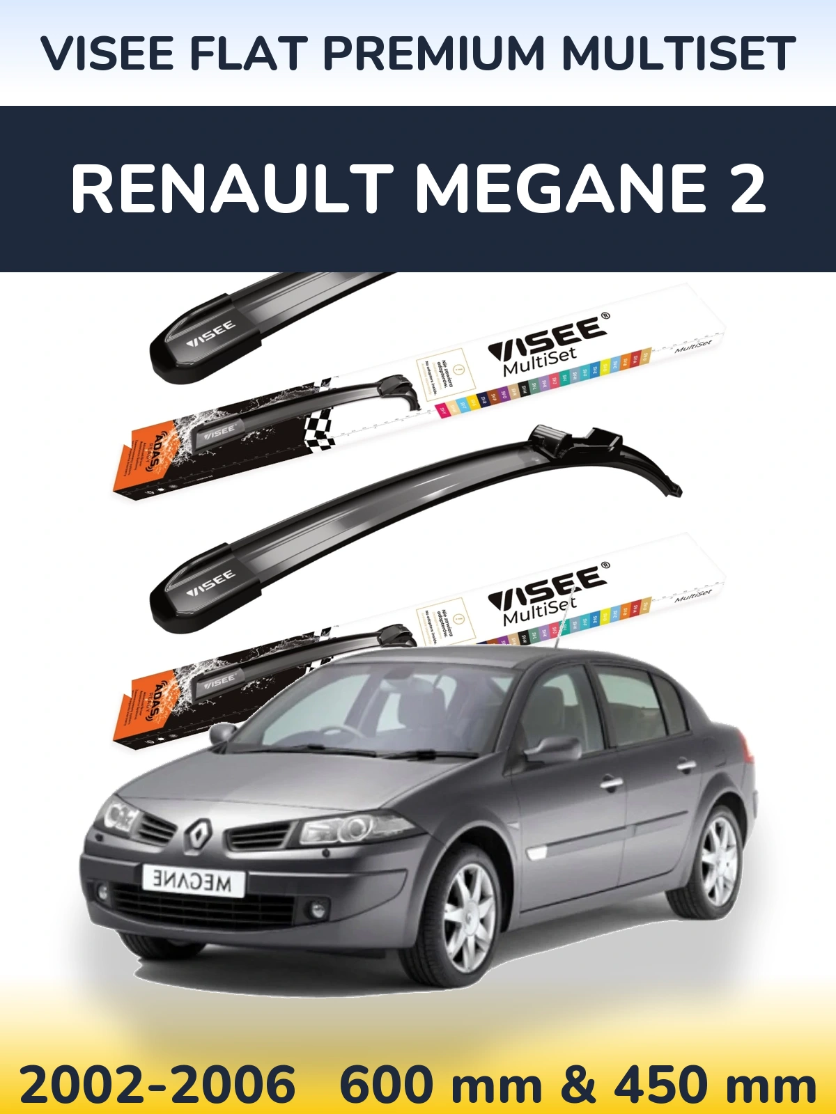 Komplet przednich wycieraczek VISEE FLAT PREMIUM MultiSet 600 & 450 mm do Renault Megane 2 2002-2006