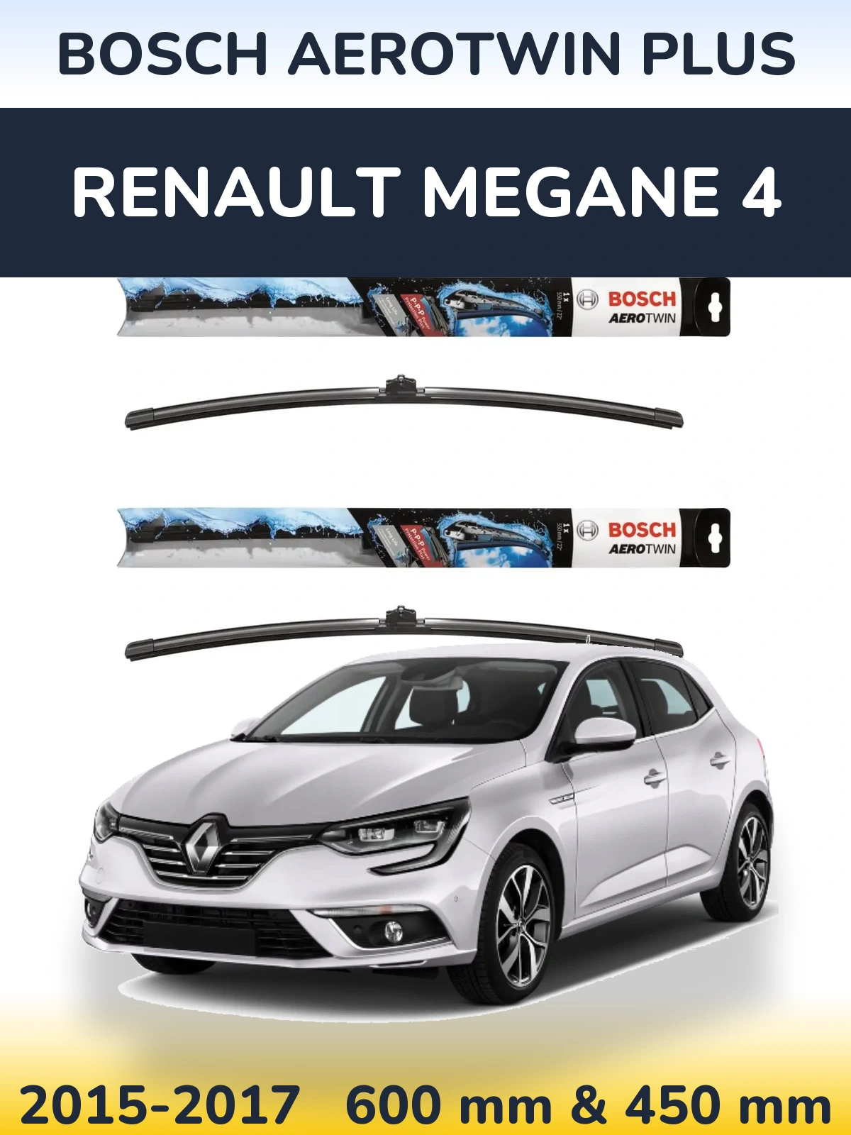 Komplet przednich wycieraczek BOSCH AeroTwin Plus 600 & 450 mm do Renault Megane 4 2015-2017