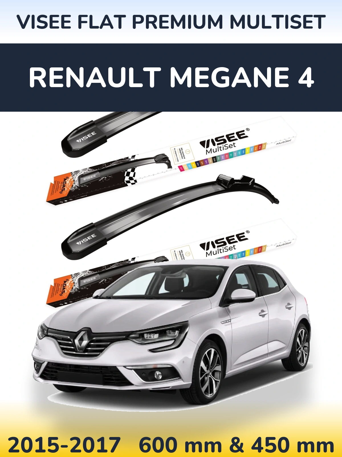 Komplet przednich wycieraczek VISEE FLAT PREMIUM MultiSet 600 & 450 mm do Renault Megane 4 2015-2017
