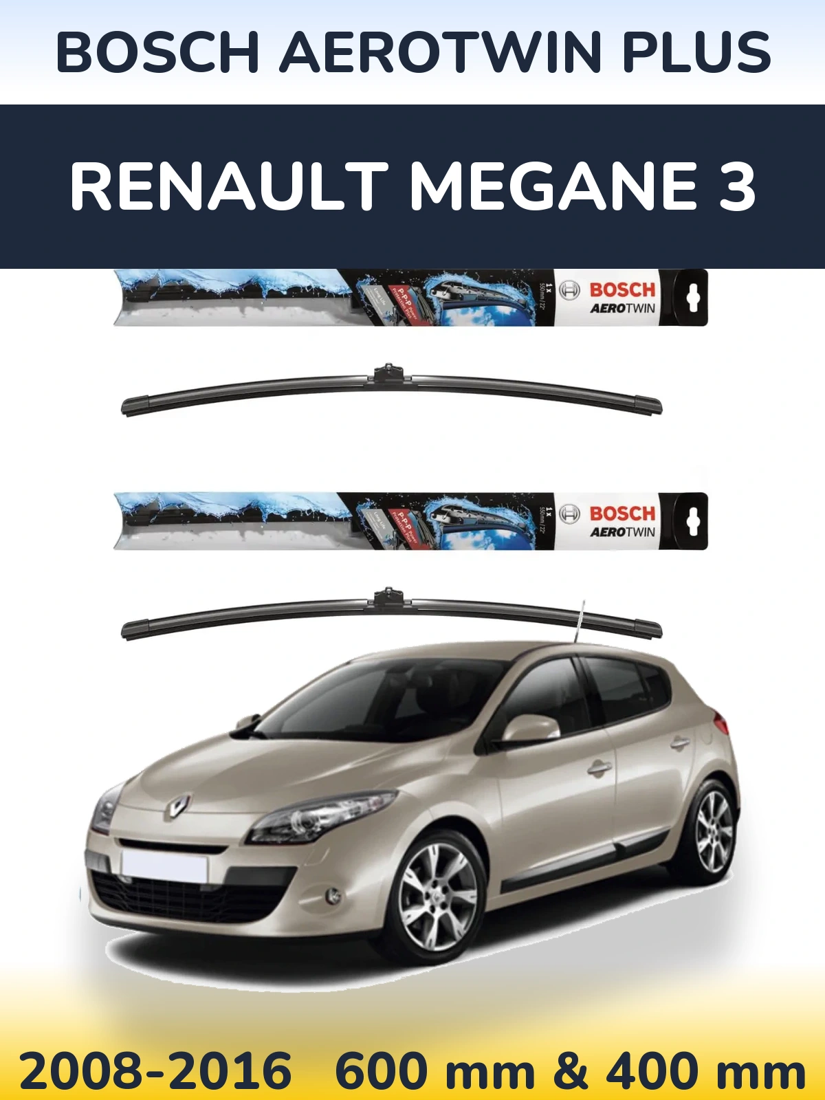 Komplet przednich wycieraczek BOSCH AeroTwin Plus 600 & 400 mm do Renault Megane 3 2008-2016