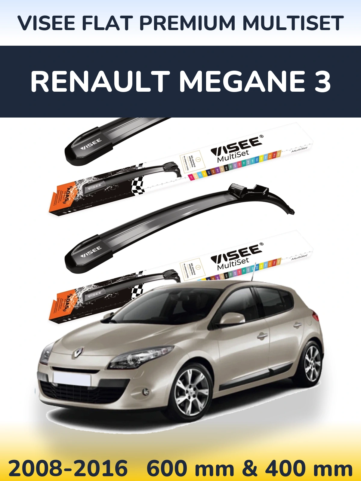 Komplet przednich wycieraczek VISEE FLAT PREMIUM MultiSet 600 & 400 mm do Renault Megane 3 2008-2016