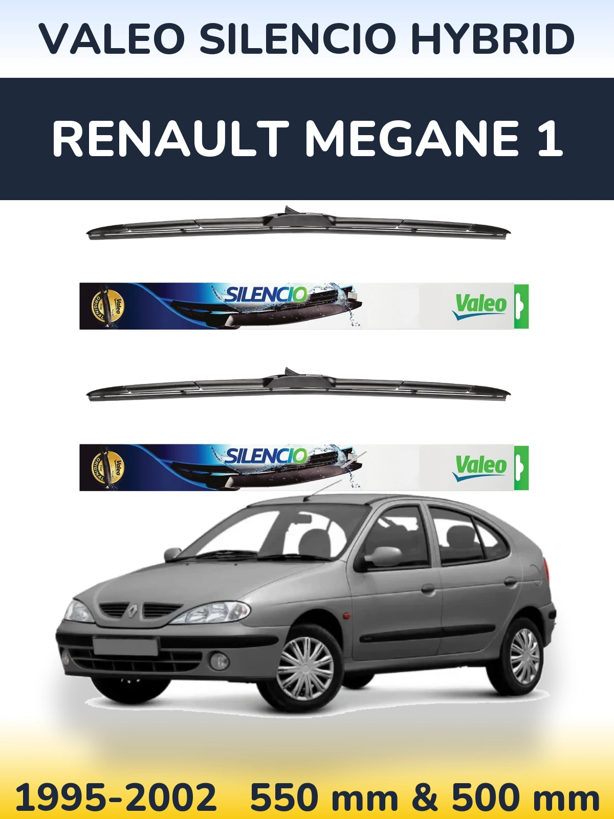 Front wiper blade set Valeo Silencio Hybrid 550 & 500 mm for Renault Megane 1 1995-2002