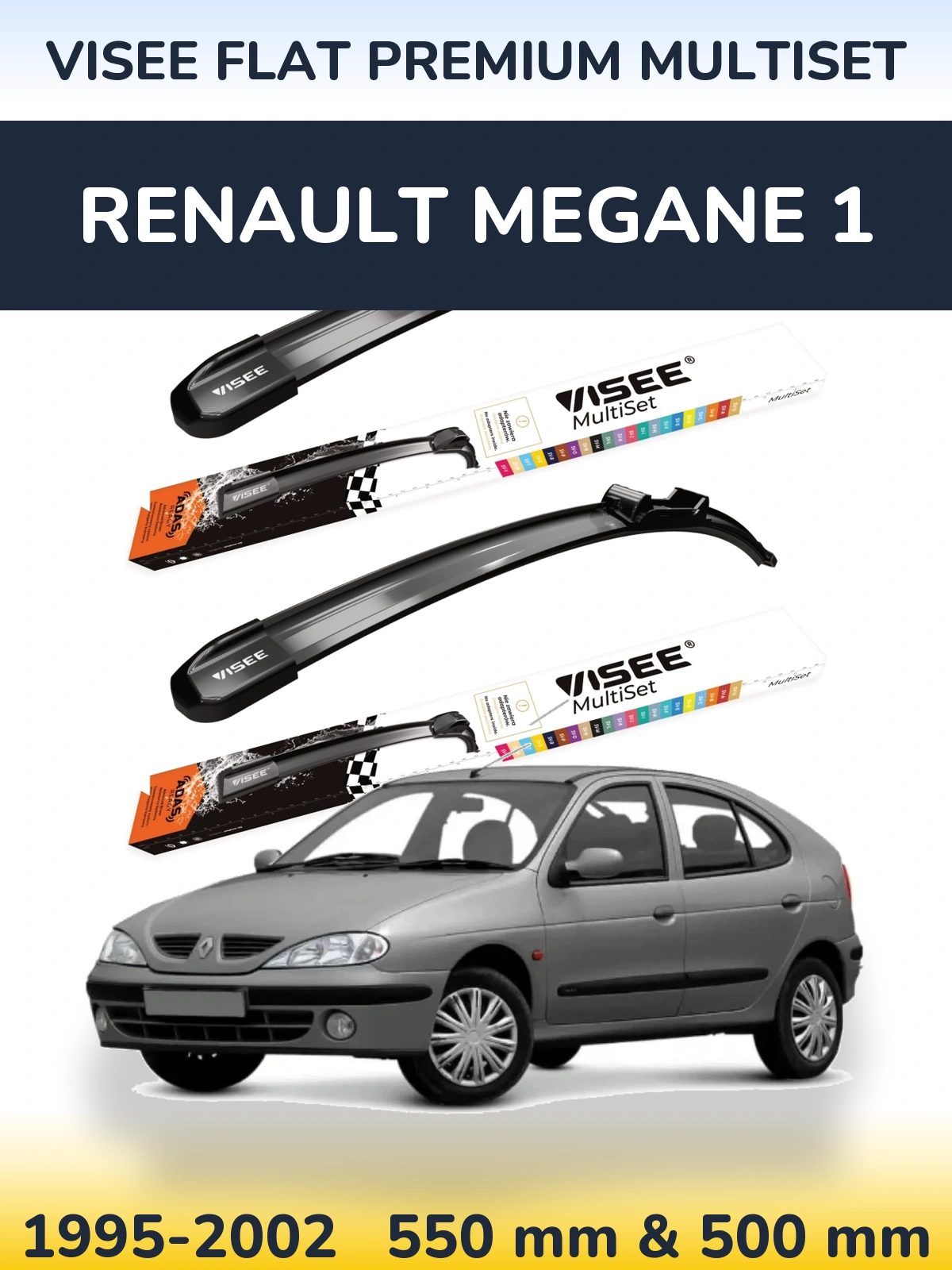 Komplet przednich wycieraczek VISEE FLAT PREMIUM MultiSet 550 & 500 mm do Renault Megane 1 1995-2002
