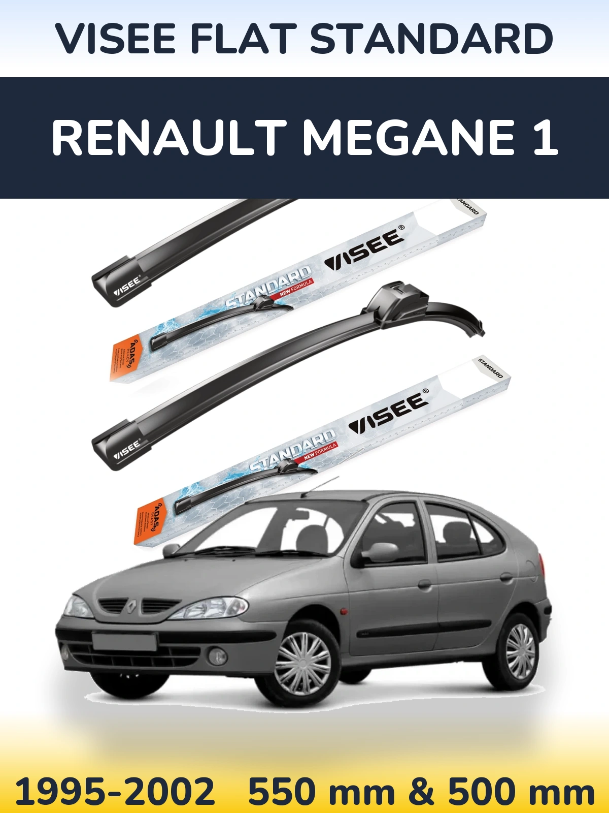 Комплект передних дворников VISEE FLAT STANDARD 550 & 500 мм для Renault Megane 1 1995-2002