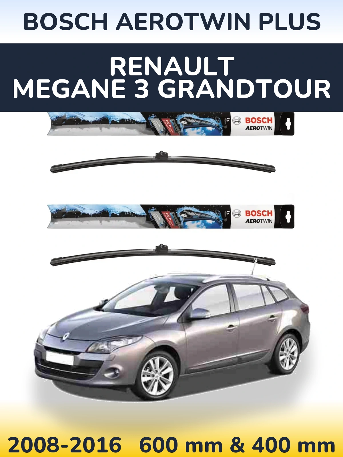 Komplet przednich wycieraczek BOSCH AeroTwin Plus 600 & 400 mm do Renault Megane 3 Grandtour 2008-2016