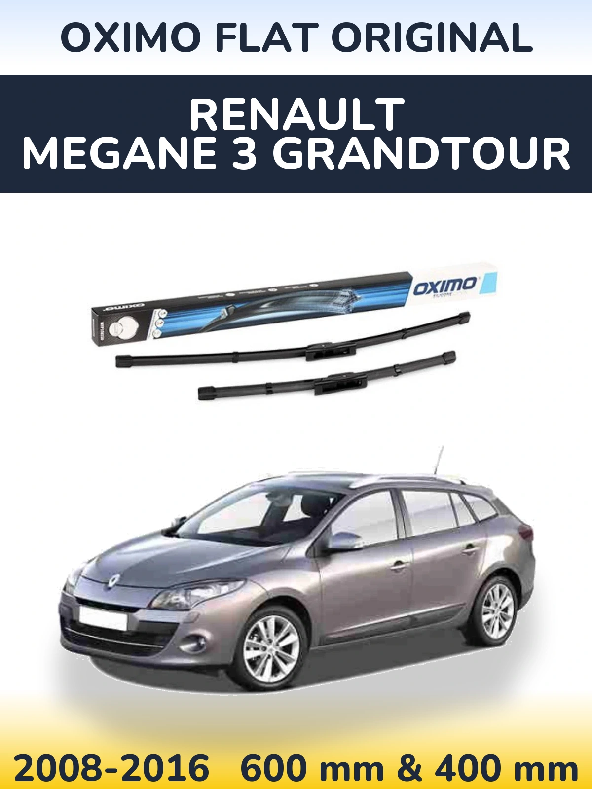 Front wiper blade set Oximo Flat Original 600 & 400 mm for Renault Megane 3 Grandtour 2008-2016