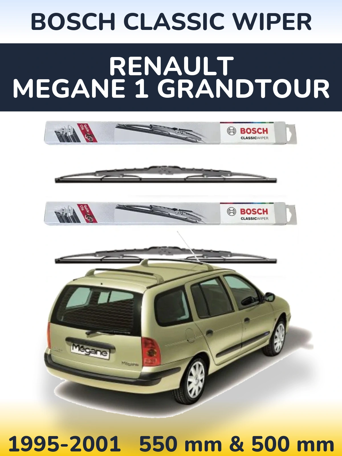 Комплект передних дворников BOSCH Classic Wiper 550 & 500 мм для Renault Megane 1 Grandtour 1995-2001