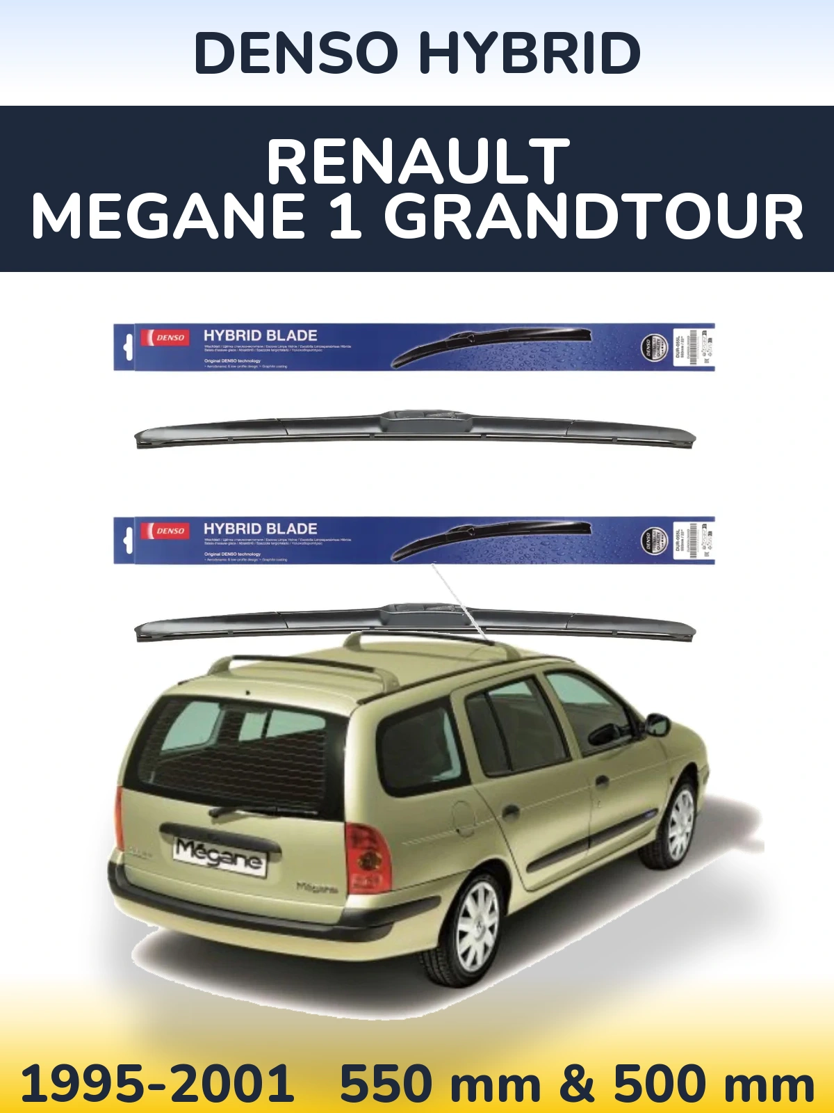 Komplet przednich wycieraczek Denso Hybrid 550 & 500 mm do Renault Megane 1 Grandtour 1995-2001