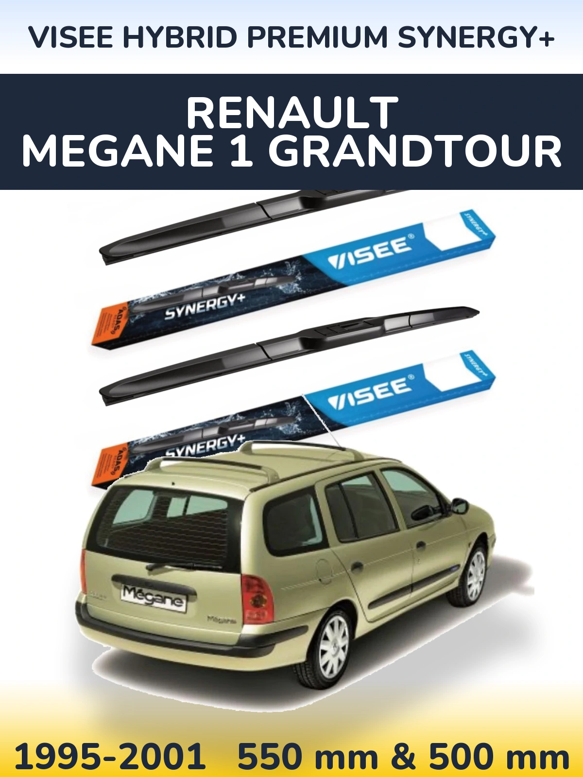 Komplet przednich wycieraczek VISEE HYBRID PREMIUM SYNERGY+ 550 & 500 mm do Renault Megane 1 Grandtour 1995-2001