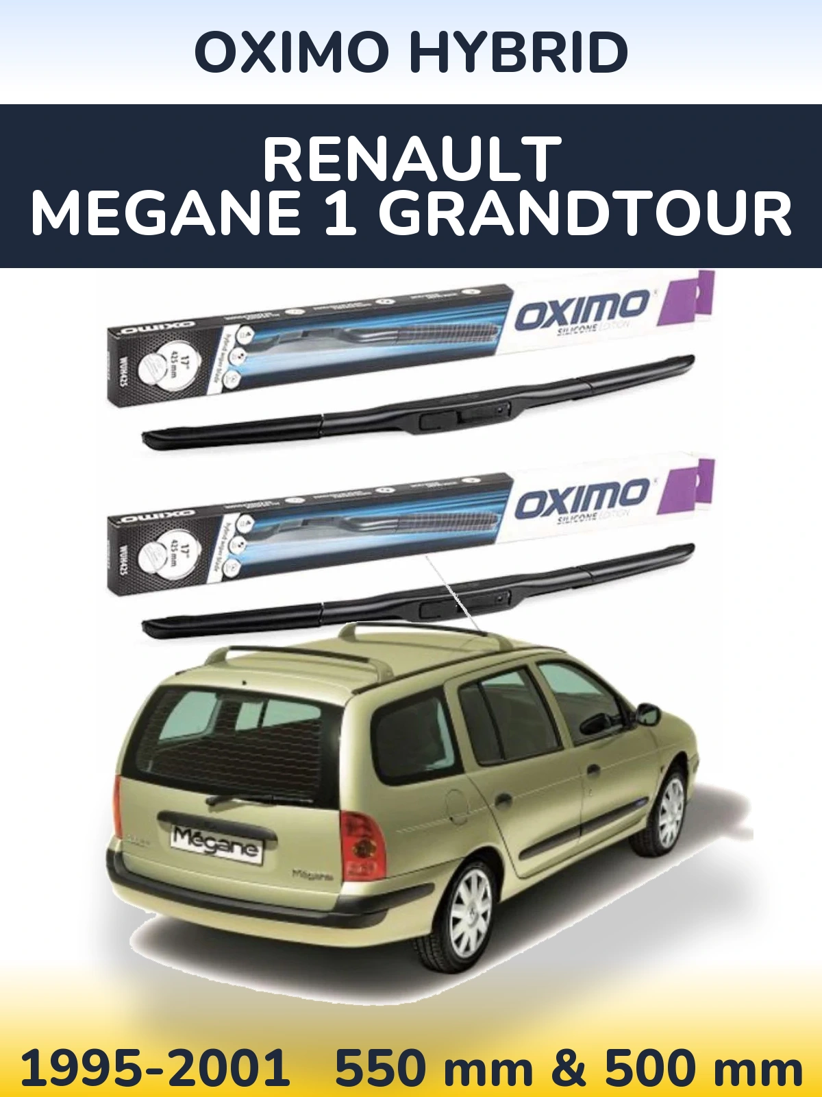 Комплект передних дворников Oximo Hybrid 550 & 500 мм для Renault Megane 1 Grandtour 1995-2001