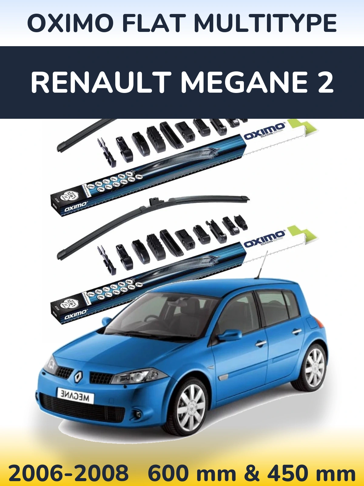 Комплект передних дворников Oximo Flat MultiТипe 600 & 450 мм для Renault Megane 2 2006-2008