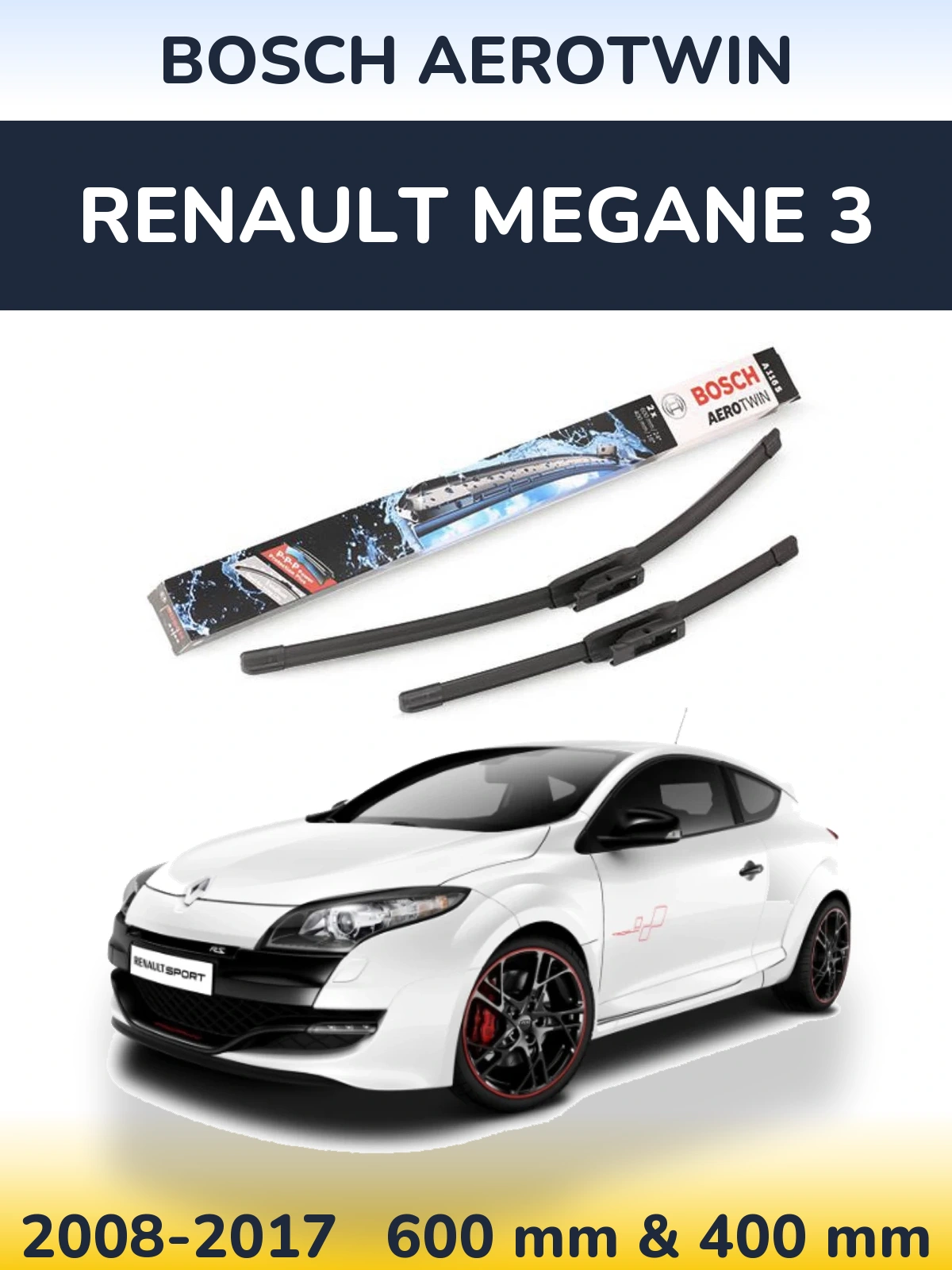 Komplet przednich wycieraczek BOSCH AeroTwin 600 & 400 mm do Renault Megane 3 2008-2017