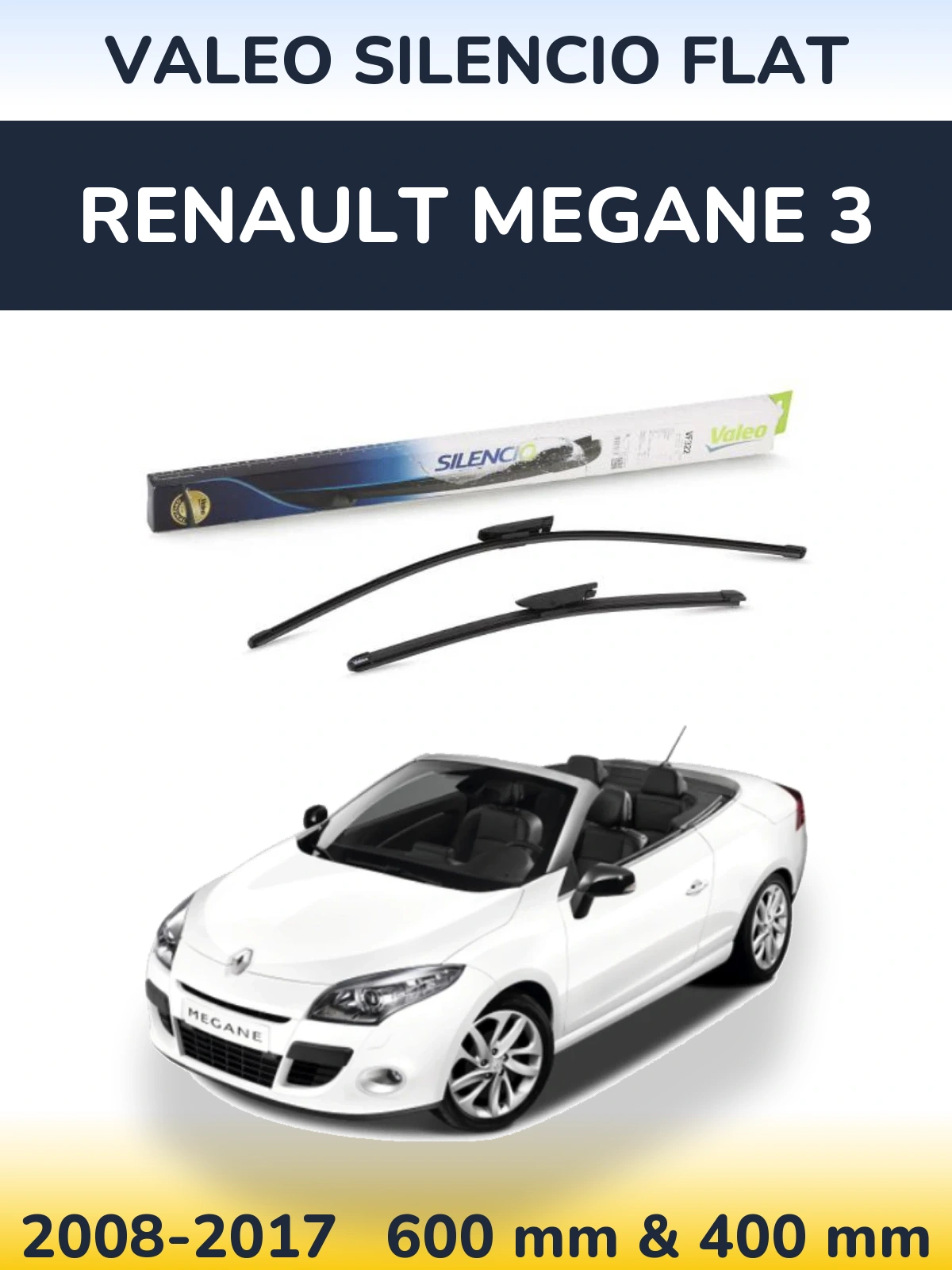 Front wiper blade set Valeo Silencio Flat 600 & 400 mm for Renault Megane 3 2008-2017