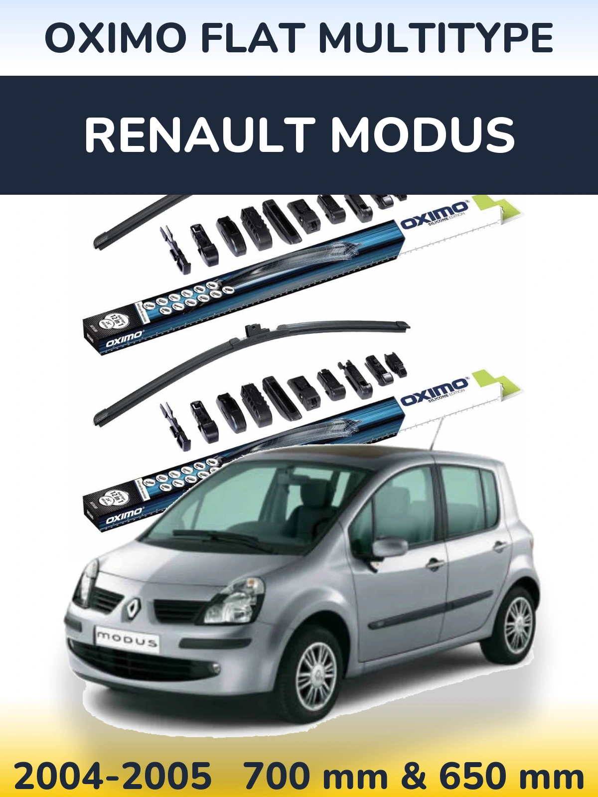 Front wiper blade set Oximo Flat MultiTypee 700 & 650 mm for Renault Modus 2004-2005