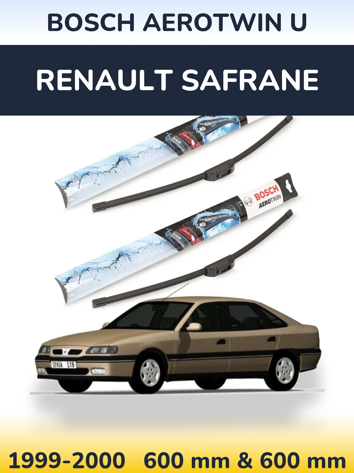 Комплект передних дворников BOSCH AeroTwin U 600 & 600 мм для Renault Safrane 1999-2000