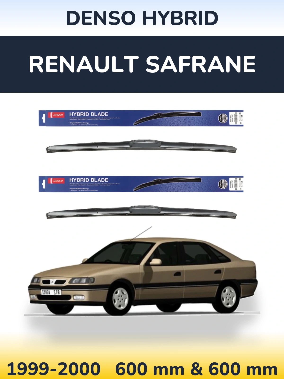 Комплект передних дворников Denso Hybrid 600 & 600 мм для Renault Safrane 1999-2000
