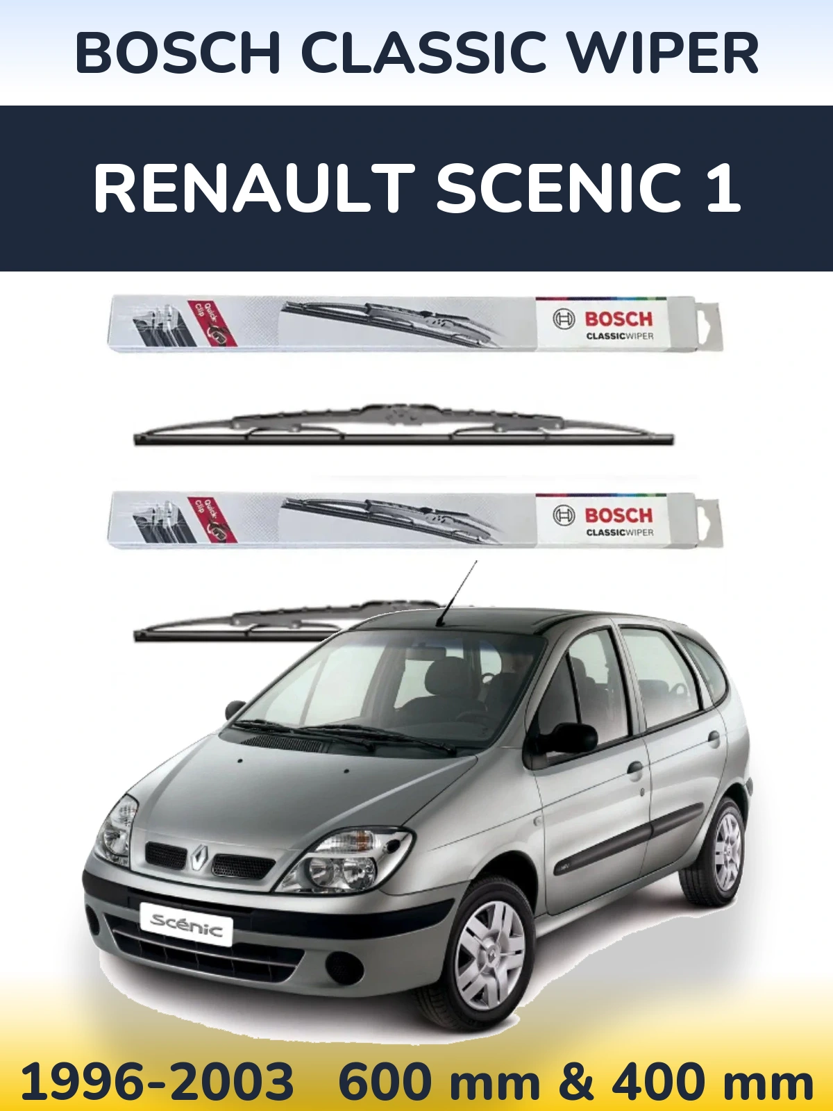 Комплект передних дворников BOSCH Classic Wiper 600 & 400 мм для Renault Scenic 1 1996-2003